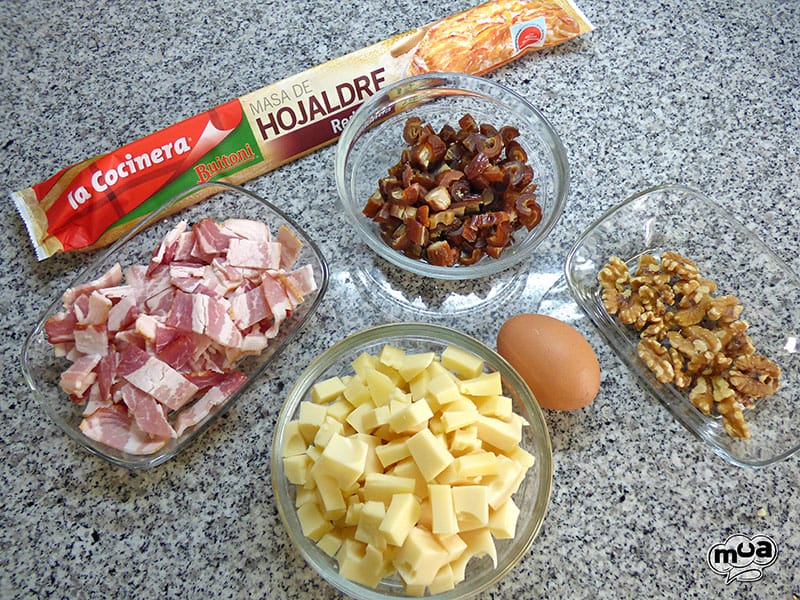 Corona de hojaldre con bacon, dátiles y nueces -2