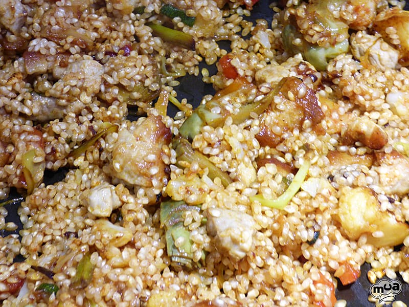 Arroz con magro y verduras