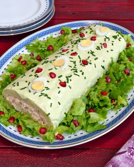 Brazo de patata con rape y merluza